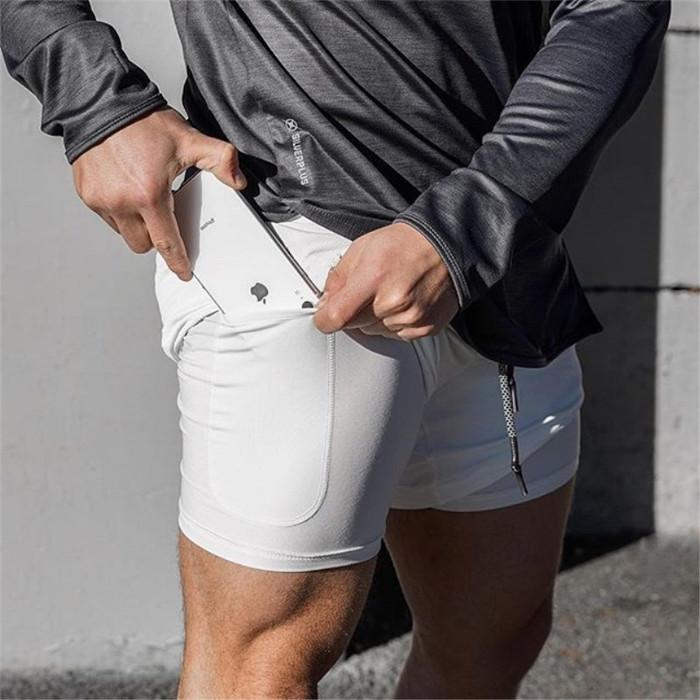 Herren 2 in 1 Laufshorts Jogging Fitnessstudios Fitness Training Schnelltrocknend