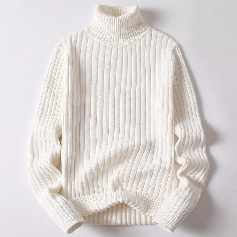 Blue ribbed turtleneck sweater in slim fit, perfect for winter casual wear by My Store