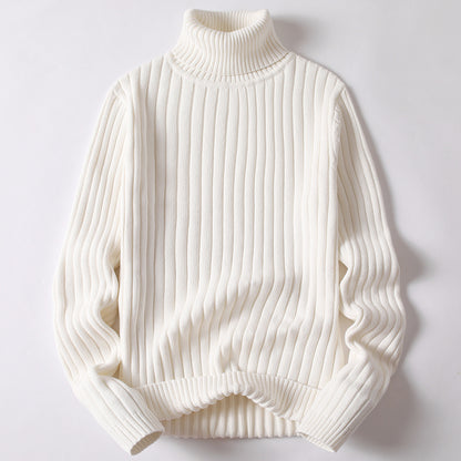 Blue ribbed turtleneck sweater in slim fit, perfect for winter casual wear by My Store
