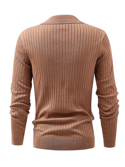Dark green long sleeve slim fit ribbed knit polo by My Store, perfect for business-casual and date-night looks.