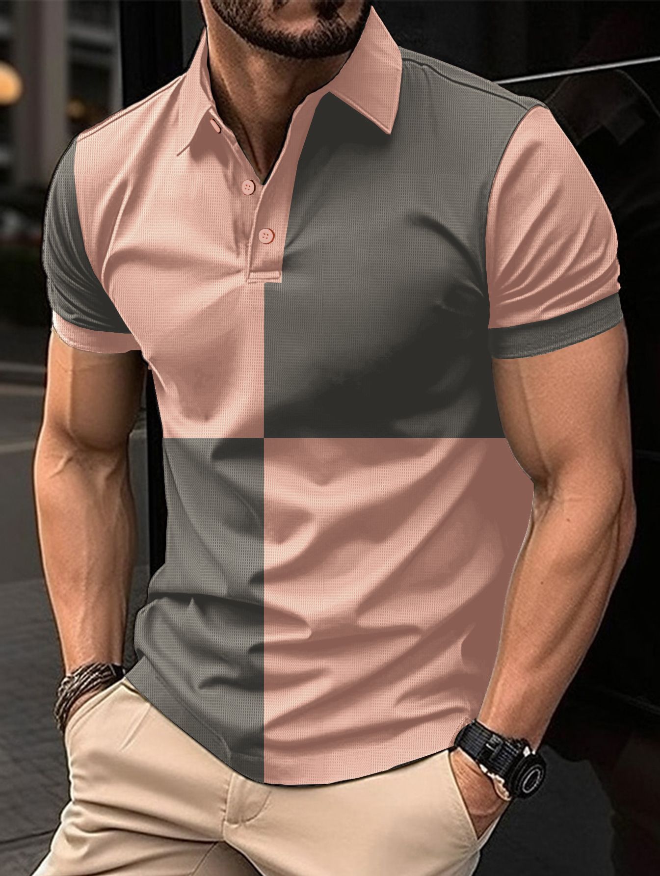 Bold Color-Block Cotton Polo Shirt - Contrast Stitching Design