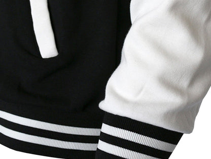 Black and white cotton blend varsity baseball jacket by My Store, featuring a two-tone design and athletic fit.