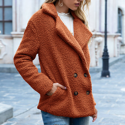 Fluffy Sherpa Button Jacket - Lapel Collar Cardigan Coat