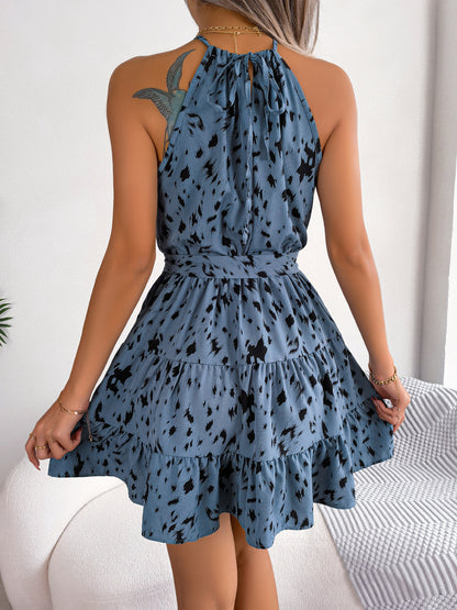 Wild & Flowy – Leopard Ruffle Halter Dress
