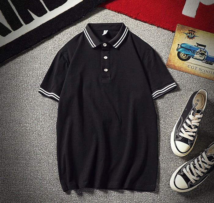 Navy cotton polo shirt with contrast collar and triple button placket by My Store