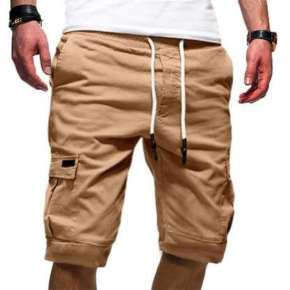 Men's black cargo jogger shorts with drawstring waist and multiple pockets by My Store
