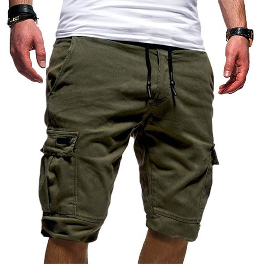 Men's black cargo jogger shorts with drawstring waist and multiple pockets by My Store