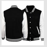 Black and white cotton blend varsity baseball jacket by My Store, featuring a two-tone design and athletic fit.
