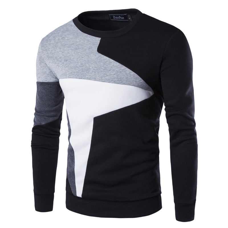 Men's blue cotton colorblock sweatshirt with geometric patchwork design by My Store