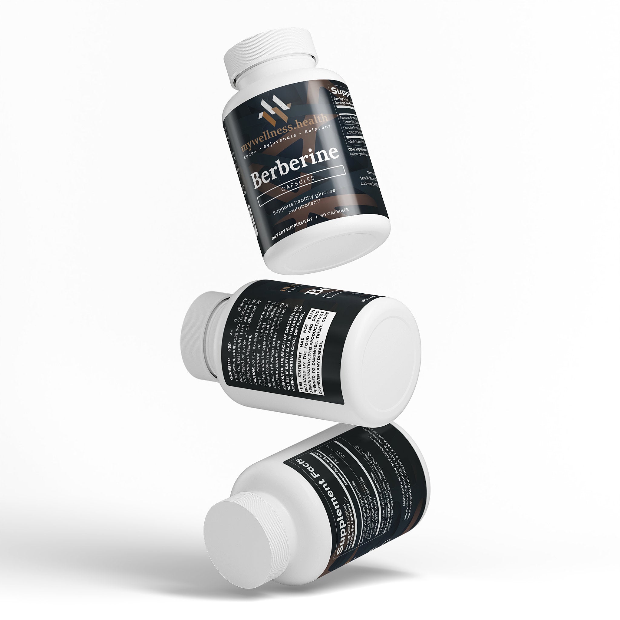 Green berberine supplement capsules in a clear bottle for natural blood sugar support by mywellness.health