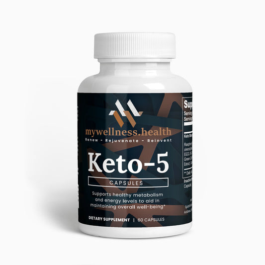 Keto-5 Natural Ketosis Fat Burner Supplement by mywellness.health, 60 capsules, clean formula with caffeine anhydrous.