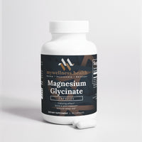 White bottle of mywellness.health Magnesium Glycinate, allergen-free dietary supplement