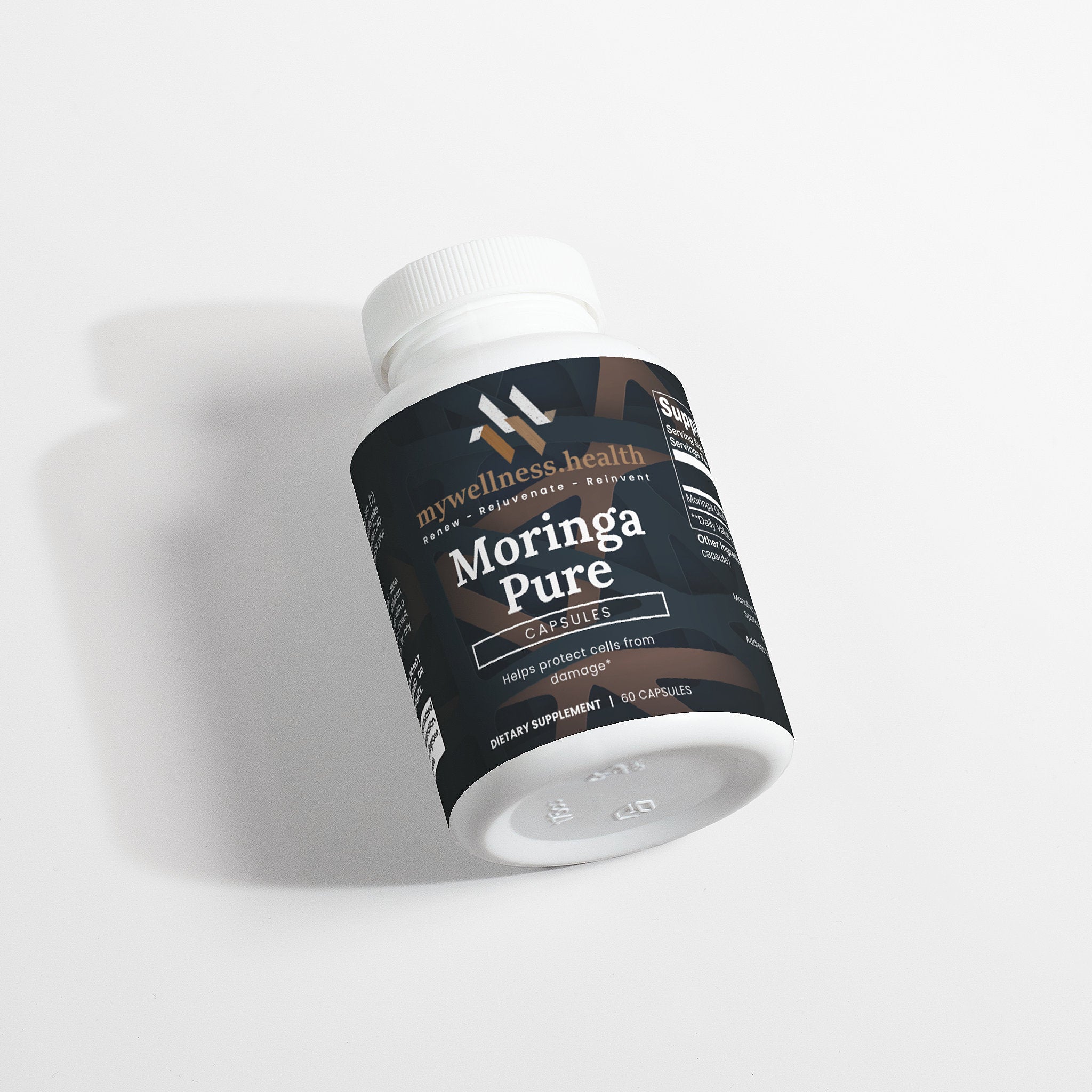 Green Moringa Pure Organic Leaf Capsules in a clear bottle by mywellness.health, allergen-free and detox supplement
