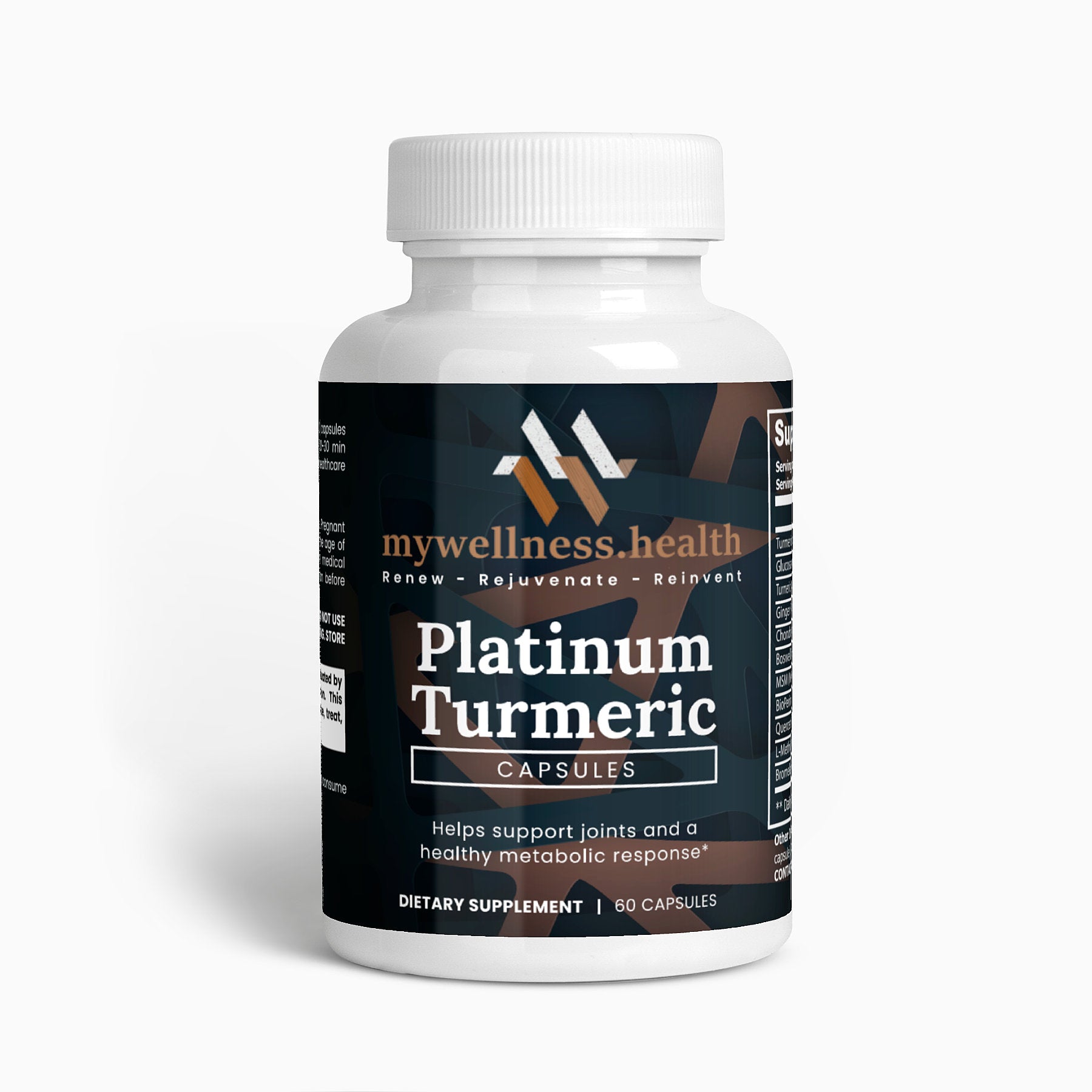 Platinum Turmeric natural extract bottle with black pepper extract and boswellia, mywellness.health brand