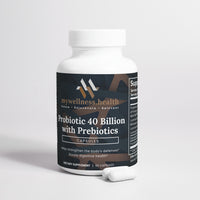 60-capsule bottle of mywellness.health Probiotic 40 Billion CFU with prebiotics for natural digestive support