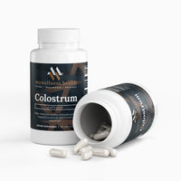 Natural colostrum capsules 500mg in a clear bottle for immune support by mywellness.health