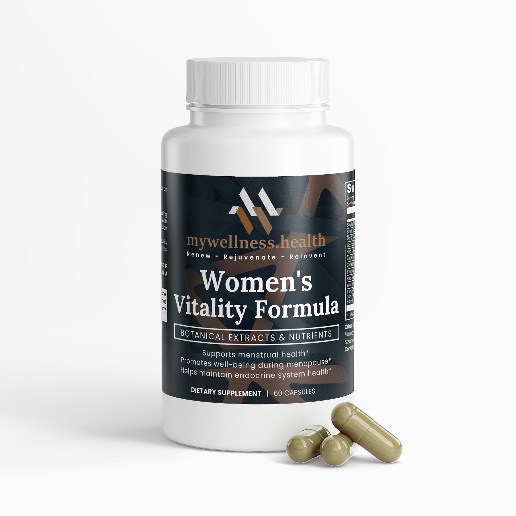 Women's Vitality Formula supplement bottle by mywellness.health, designed for hormonal balance and female support.
