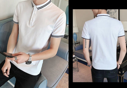 Navy men's cotton polo shirt with contrast collar and triple button placket, by My Store