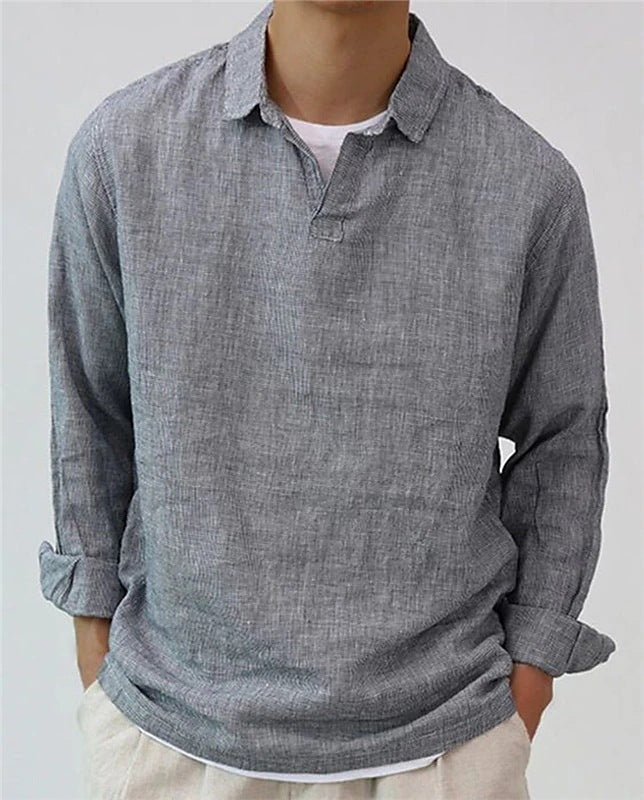 Rose red long sleeve pullover shirt with lapel, made from breathable cotton blend by My Store