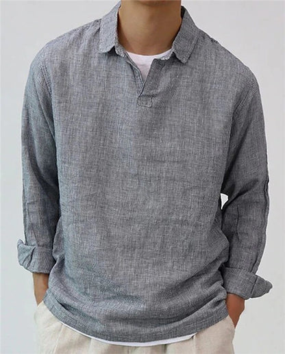 Rose red long sleeve pullover shirt with lapel, made from breathable cotton blend by My Store