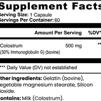 Natural colostrum capsules 500mg in a clear bottle, labeled for immune support by mywellness.health.