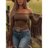 Women's Off-Shoulder Fringe Tassel Blouse