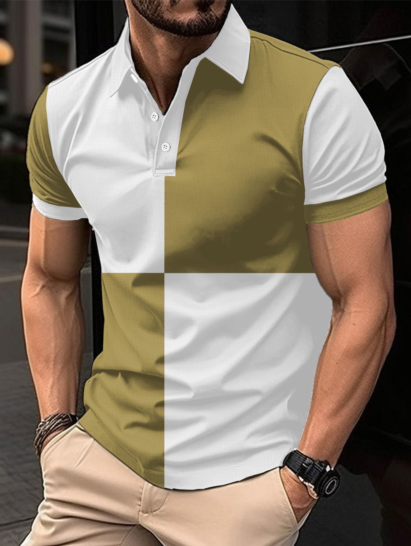 Bold Color-Block Cotton Polo Shirt - Contrast Stitching Design