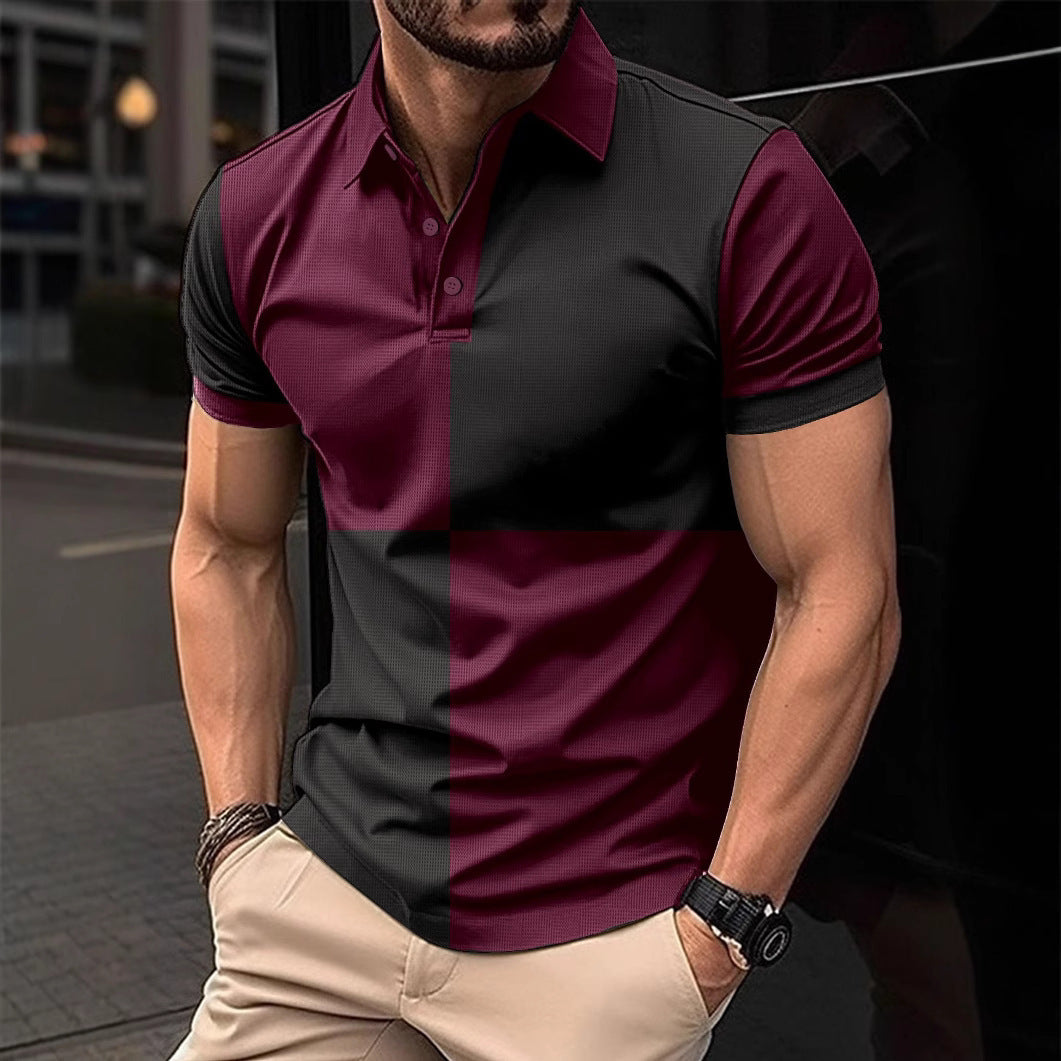 Black and white color-block cotton polo shirt with contrast stitching and 3-button placket by My Store
