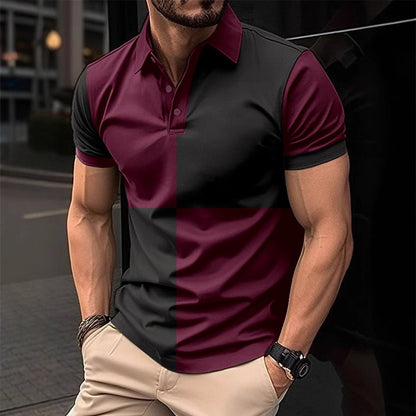 Black and white color-block cotton polo shirt with contrast stitching and 3-button placket by My Store
