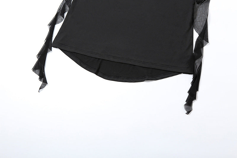 Black elegant suspender dress by Alabaster, curve-hugging design perfect for cocktail parties and date nights.