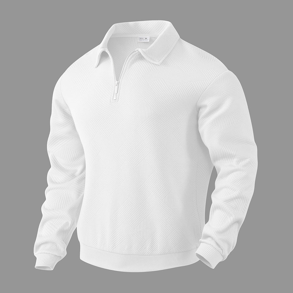 White textured jacquard half-zip polo sweatshirt with long sleeves by My Store