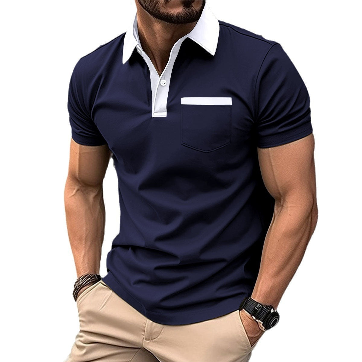 Yellow slim fit cotton blend polo shirt with lapel collar and chest pocket by My Store