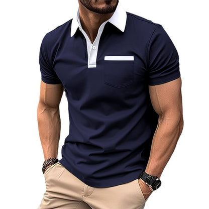 Yellow slim fit cotton blend polo shirt with lapel collar and chest pocket by My Store