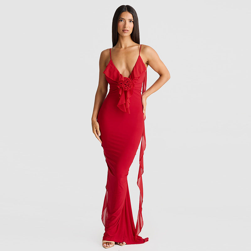 Black elegant suspender dress by Alabaster, curve-hugging design perfect for cocktail parties and date nights.