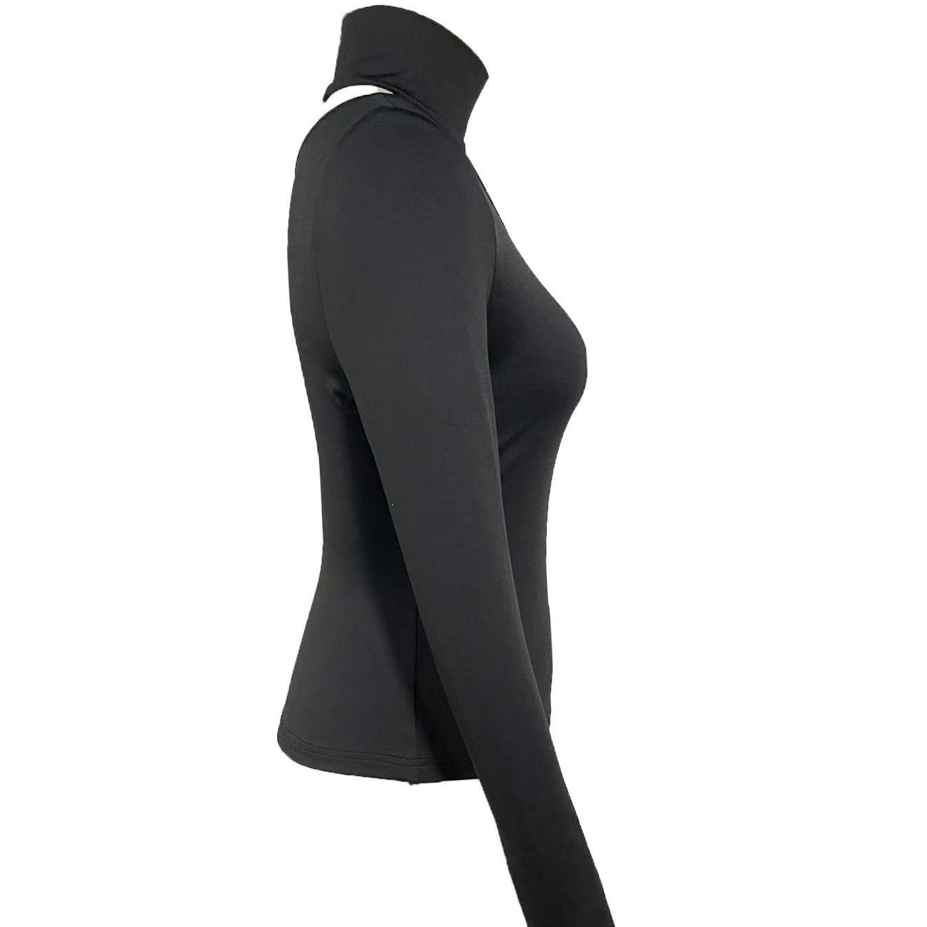 Black slim fit long sleeve turtleneck top with cutout design by Alabaster