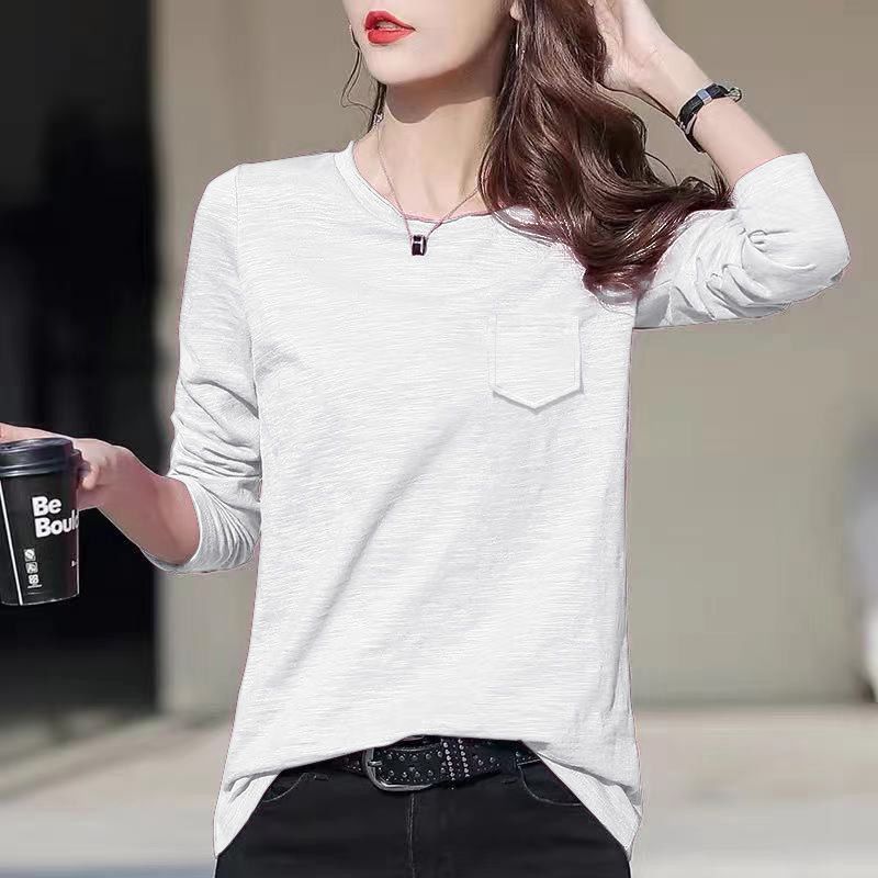 White slub cotton long sleeve tee by Alabaster, featuring a relaxed fit and breathable fabric.