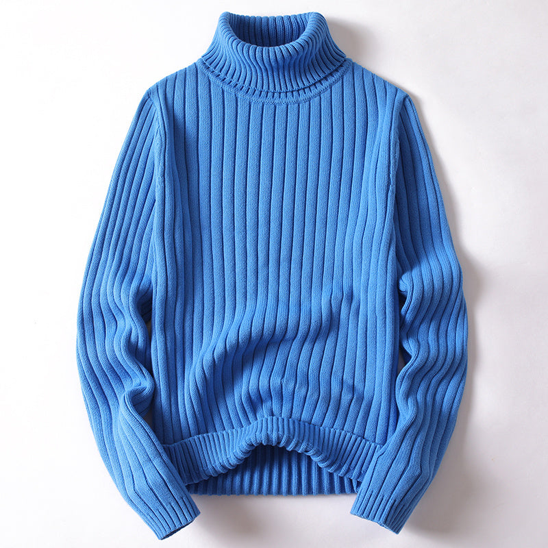 Blue ribbed turtleneck sweater in slim fit, perfect for casual autumn outings, by My Store.