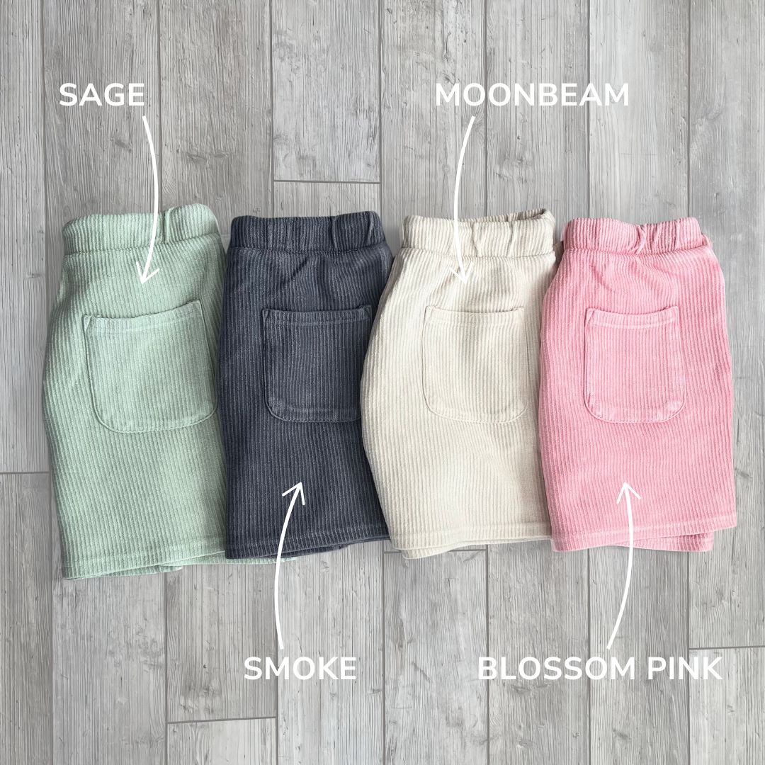 Blossom pink corded shorts by Ivy + Cloth, featuring a casual and comfortable design.