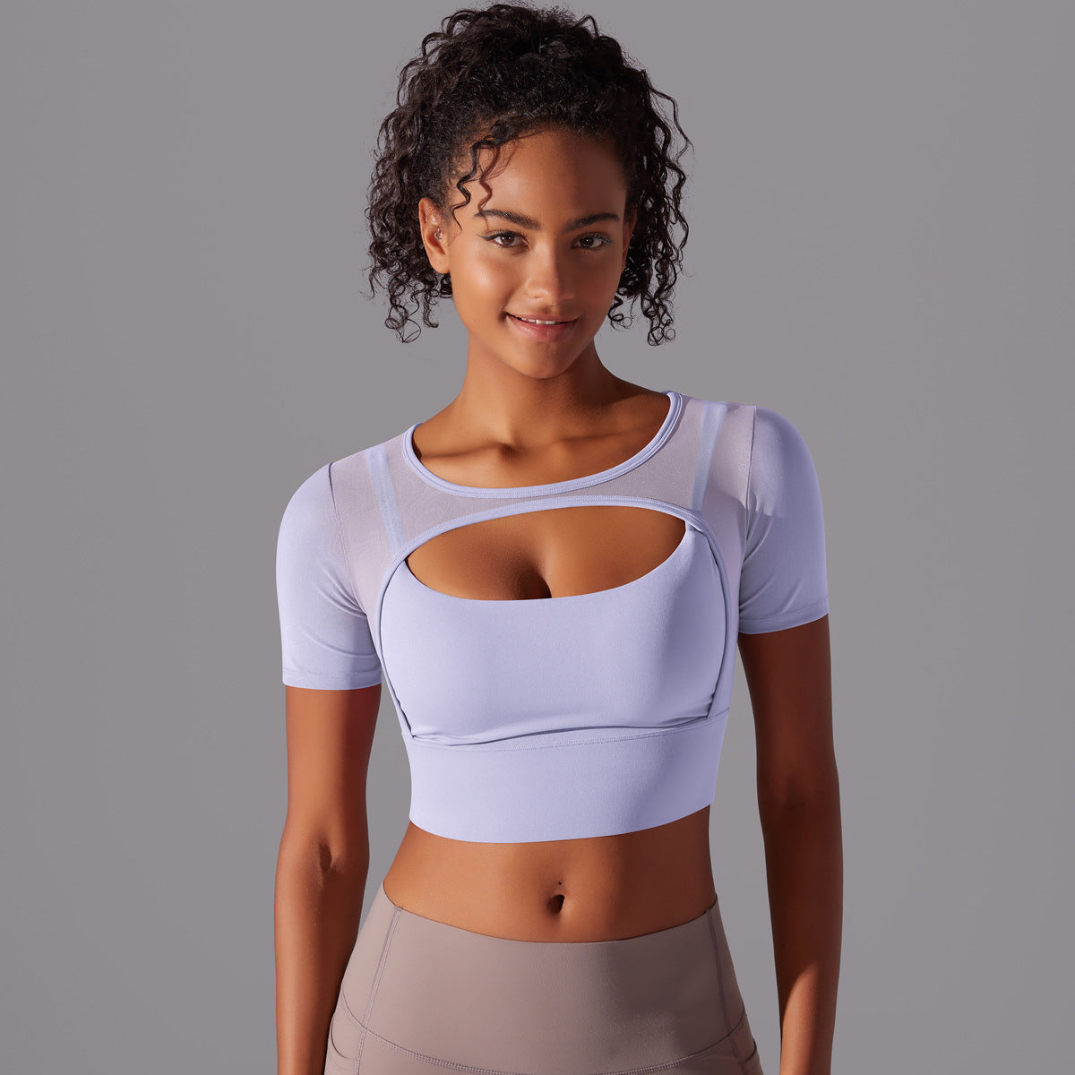 Mesh Double Layer Cutout Sports Bra - Black Breathable Fitness Top