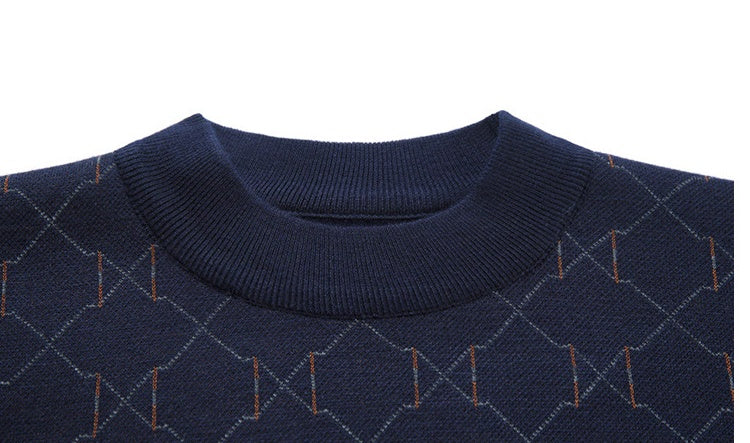 Fleece-lined black pullover with geometric pattern, long sleeves, by My Store, available in grey.