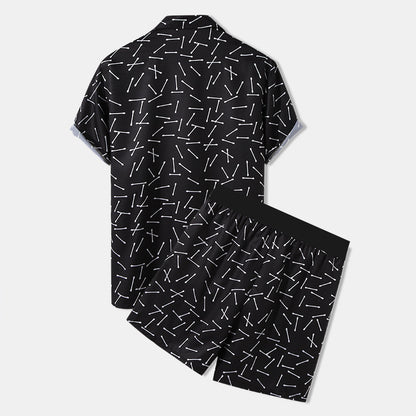 Men's Tropical Palm Print Shirt Shorts Set - Beach Summer Outfit