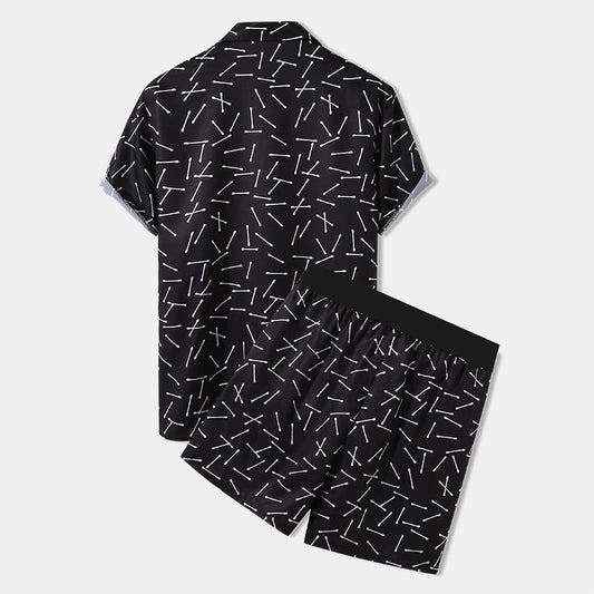 Men's Tropical Palm Print Shirt Shorts Set - Beach Summer Outfit