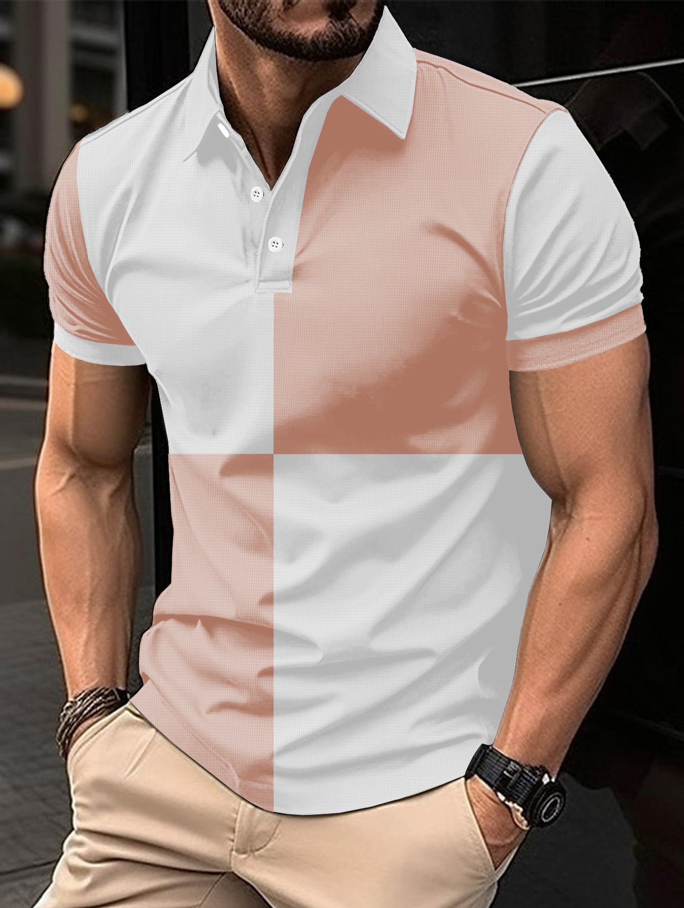 Bold Color-Block Cotton Polo Shirt - Contrast Stitching Design