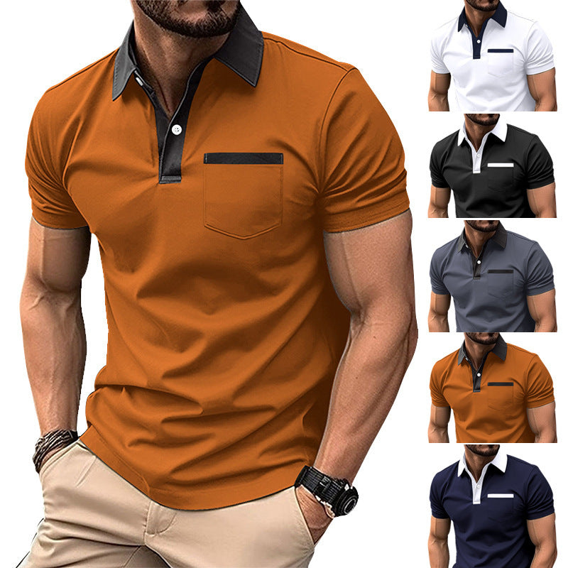 Yellow slim fit cotton blend polo shirt with lapel collar and chest pocket by My Store