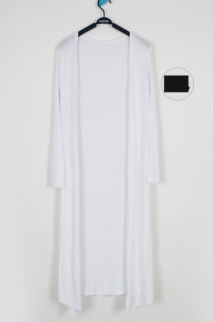 Lightweight black modal drape cardigan with open front and long sleeves by Alabaster