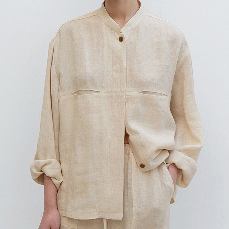 White pure linen pocket shirt by Alabaster, featuring a casual-elegant design in breathable fabric.