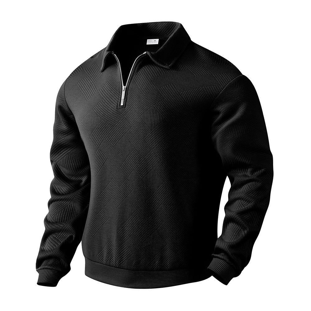 White textured jacquard half-zip polo sweatshirt with long sleeves by My Store