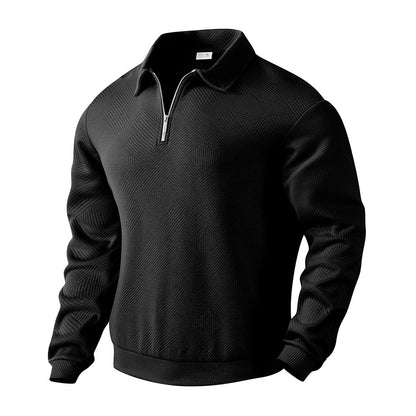 White textured jacquard half-zip polo sweatshirt with long sleeves by My Store