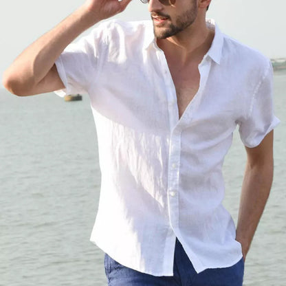 White short sleeve button-down shirt in lightweight, breathable fabric by My Store, perfect for summer casual wear.