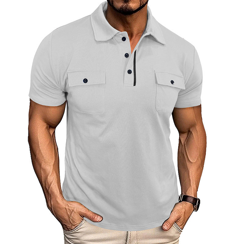 Summer Lapel Button Polo Shirt with Pockets